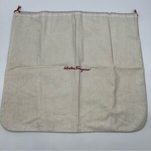 Salvatore Ferragamo LargeWhite Cotton Flannel Dust Bag-Red Logo and Drawstring